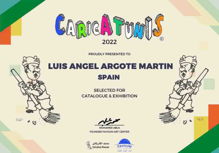 Diploma de estar seleccionada una caricatura mía para el catálogo y exposición en The Caricature Museum in Tunis (Egipto)